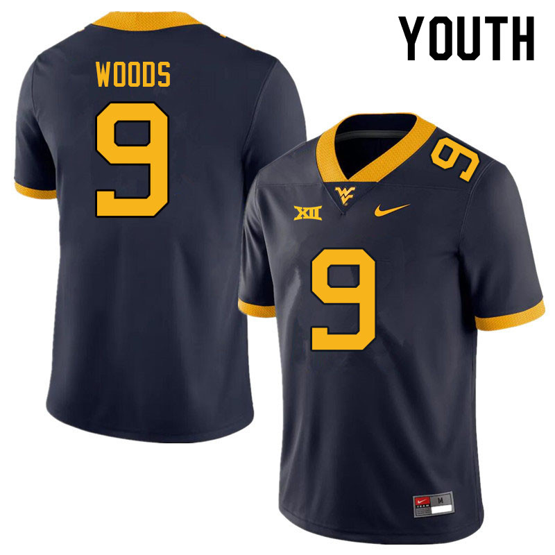 NCAA Youth Charles Woods West Virginia Mountaineers Navy #9 Nike Stitched Football College Authentic Jersey JH23P43SZ